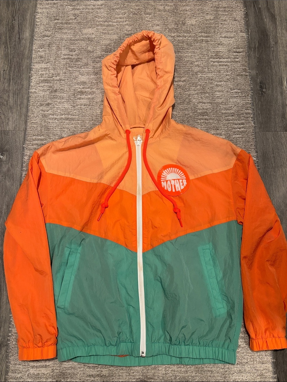 MOTHER Orange & Teal Colorblock Hooded Jacket size S nwot